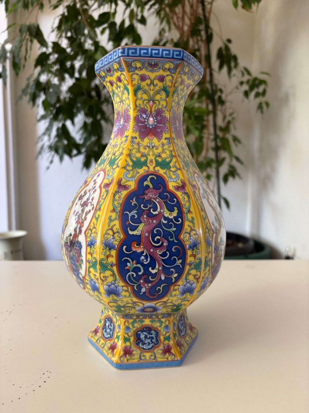 Vintage Chinese Yellow Floral Decorative Porcelain Vase